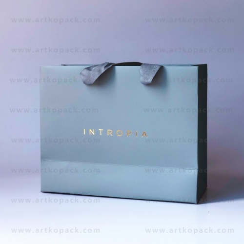 Custom Print Paper Shopping Bag With Ribbon Handles