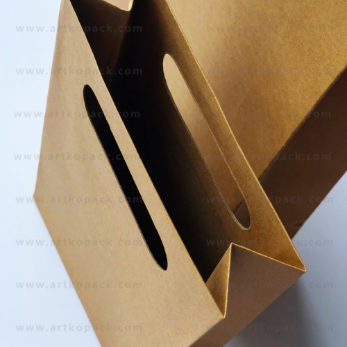 brown kraft / natural kraft paper carrier bag with diecut handles