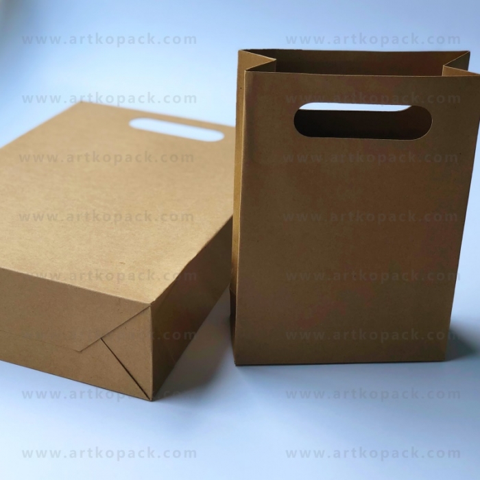 brown kraft / natural kraft paper carrier bag with diecut handles